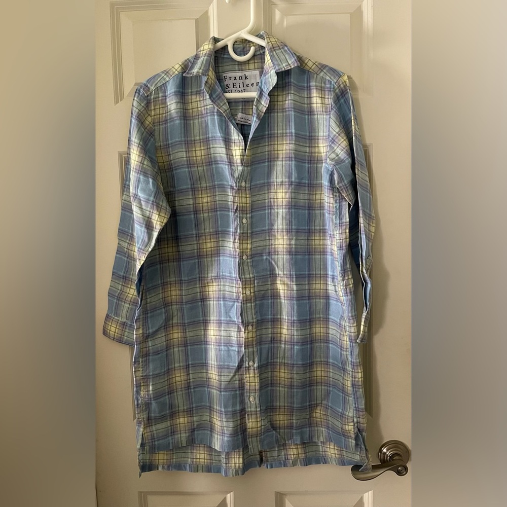 Women’s Frank & Eileen Linen Plaid Button-Down Hunter Shirt Dress Size Small - Picture 4 of 6